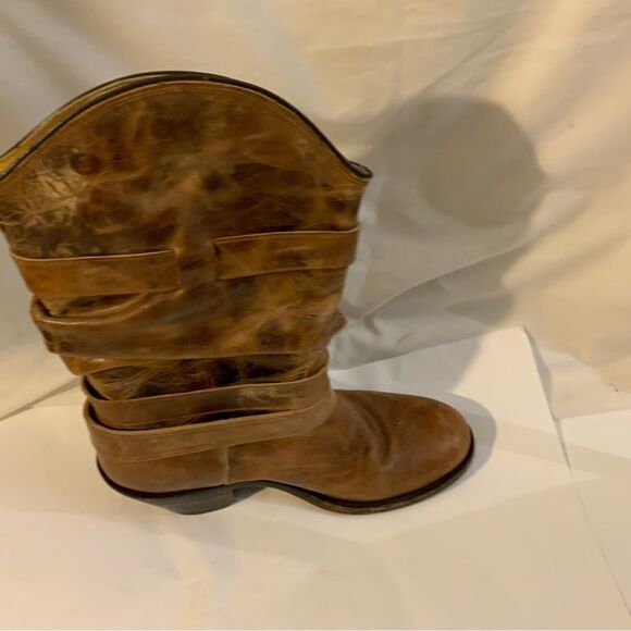 Johnny Ringo Size 7B Tan Distressed Slouch Harness Western Cowboy Boot - Picture 3 of 15